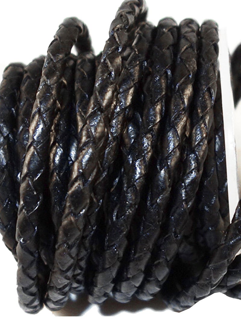 Cords Craft 3mm Braided Leather Cord Round Bolo Style | Perfect for Jewelry, Wrap Bracelets, Necklaces DIY,Crafts | Black Vintage 5.46 Yards (5 Meters) - Image 2